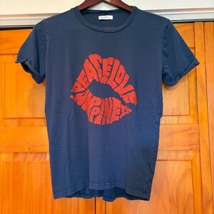 Lauren Moshi Kiss - Peace, Love, Happiness Blue T-Shirt Size XS, Cotton, USA